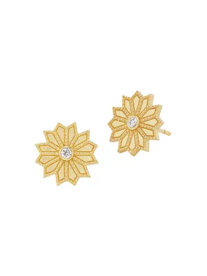 Sacred Flower 18K Yellow Gold & 0.068 TCW Diamond Stud Earrings
