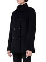 Double-Breasted Wool-Blend Pea Coat