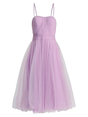 Pleated Tulle Midi-Dress
