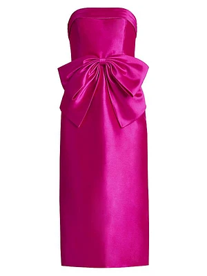 Bow Satin Strapless Midi-Dress