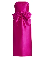 Bow Satin Strapless Midi-Dress