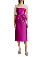 Bow Satin Strapless Midi-Dress