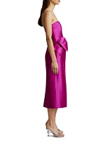 Bow Satin Strapless Midi-Dress