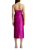 Bow Satin Strapless Midi-Dress