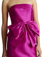 Bow Satin Strapless Midi-Dress