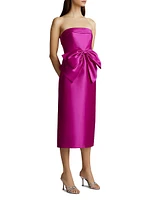 Bow Satin Strapless Midi-Dress