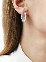 ​​Sleek 18K White Gold, 3-3.5MM Cultured Akoya Pearl & Diamond Drop Earrings