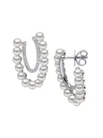 ​​Sleek 18K White Gold, 3-3.5MM Cultured Akoya Pearl & Diamond Drop Earrings