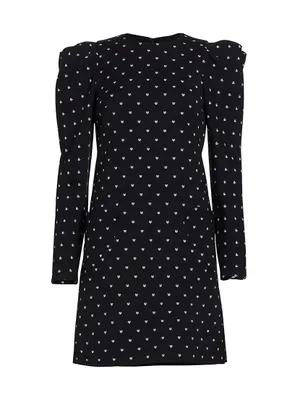 Heart-Print Puff-Sleeve Minidress