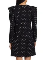 Heart-Print Puff-Sleeve Minidress