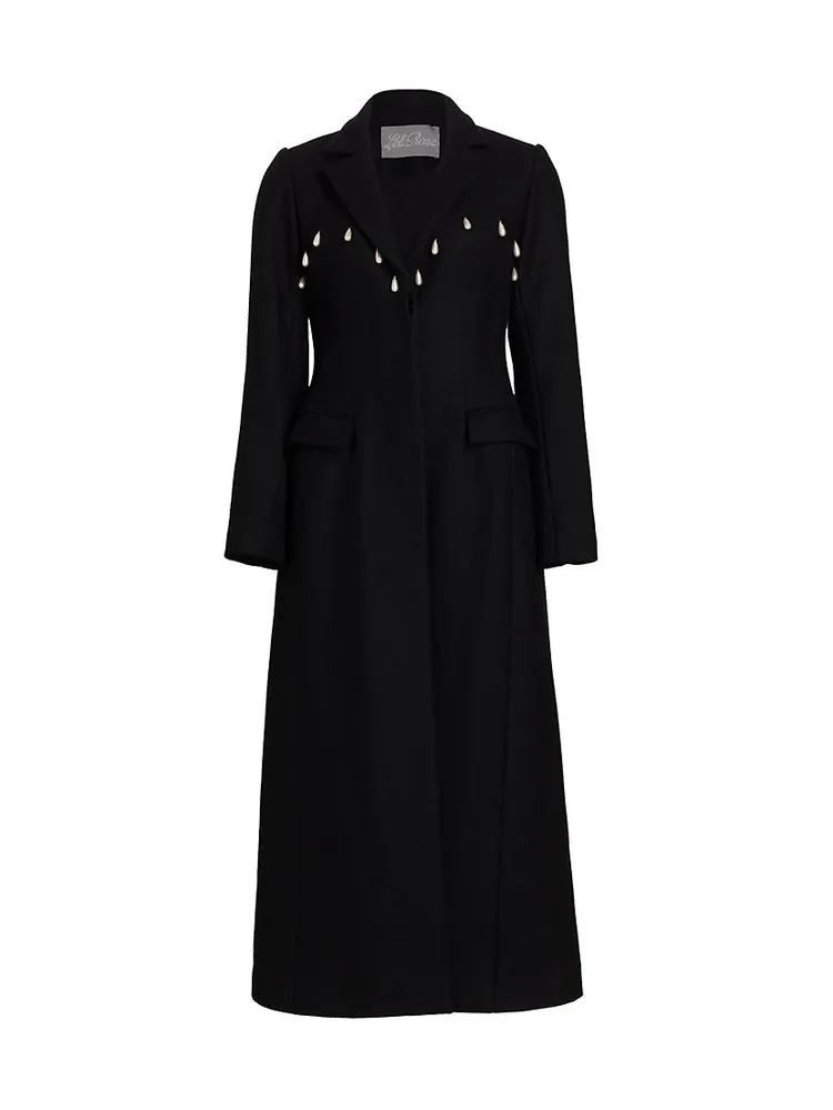 Faux Pearl-Detailed Fitted Long Coat