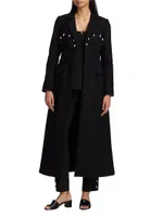 Faux Pearl-Detailed Fitted Long Coat