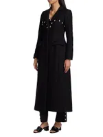 Faux Pearl-Detailed Fitted Long Coat