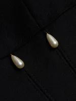 Faux Pearl-Detailed Fitted Long Coat