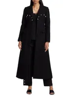 Faux Pearl-Detailed Fitted Long Coat