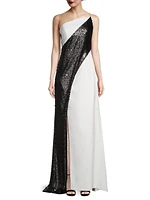 Ava Sequin Colorblocked Gown