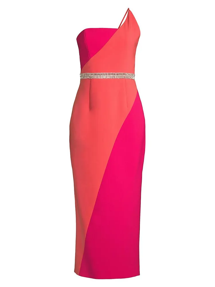 Paige Colorblocked Crystal-Embellished Midi-Dress