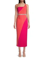 Paige Colorblocked Crystal-Embellished Midi-Dress