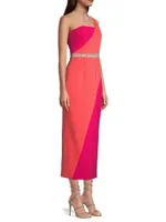 Paige Colorblocked Crystal-Embellished Midi-Dress