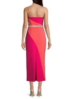 Paige Colorblocked Crystal-Embellished Midi-Dress