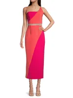 Paige Colorblocked Crystal-Embellished Midi-Dress