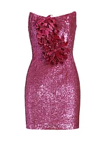 Strapless Flower Appliqué Sequined Minidress