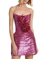 Strapless Flower Appliqué Sequined Minidress