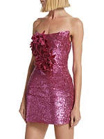 Strapless Flower Appliqué Sequined Minidress