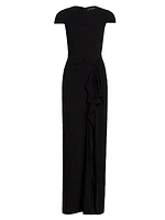 Cady Short-Sleeve Column Gown