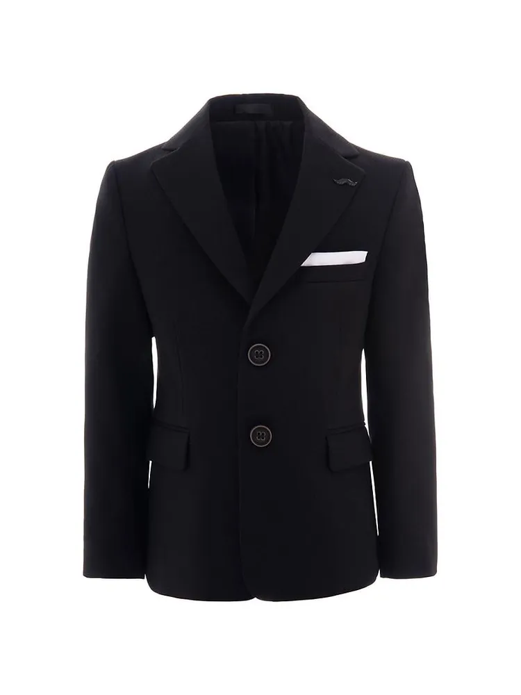 Little Boy's & Black Twill Peak Lapel Blazer