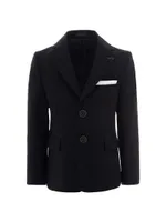 Little Boy's & Black Twill Peak Lapel Blazer