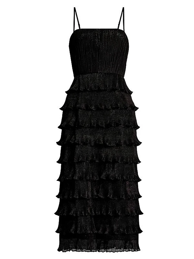 Ruffled Plissé Midi-Dress