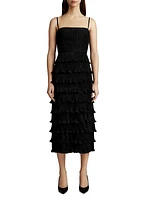 Ruffled Plissé Midi-Dress