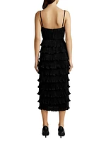 Ruffled Plissé Midi-Dress