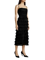 Ruffled Plissé Midi-Dress