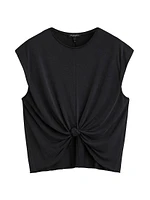 Jenna Cap-Sleeve Knotted T-Shirt