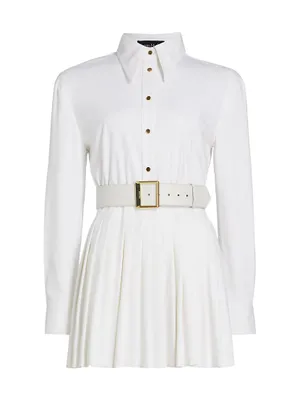 Belted Pleated Mini Shirtdress