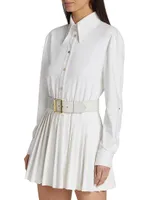 Belted Pleated Mini Shirtdress