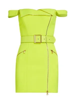 Belted Biker Crepe Minidress