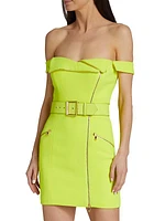 Belted Biker Crepe Minidress