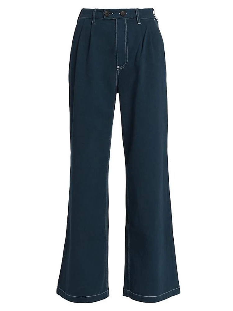 Pleated Cotton Twill Wide-Leg Trousers