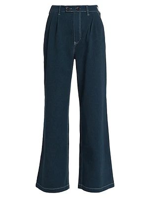 Pleated Cotton Twill Wide-Leg Trousers