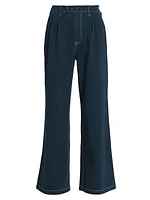 Pleated Cotton Twill Wide-Leg Trousers