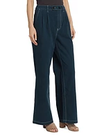 Pleated Cotton Twill Wide-Leg Trousers