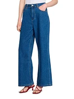 Wide-Leg Rhinestone Jeans