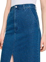 Rhinestone Denim Midi Skirt