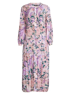 Floral Drop-Waist Pleated Maxi Dress