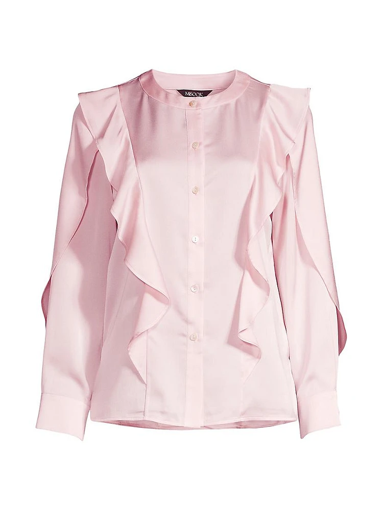 Ruffle-Embellished Satin Blouse