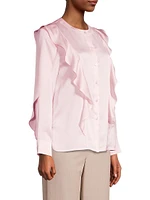 Ruffle-Embellished Satin Blouse