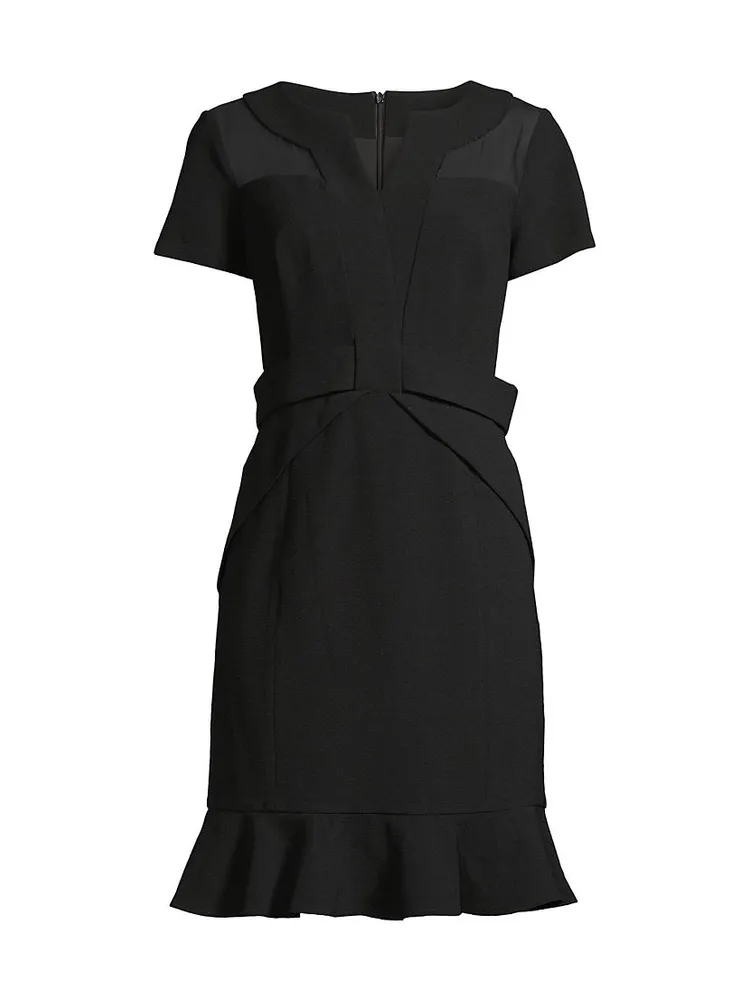 Flounce Crepe & Silk Sheath Dress